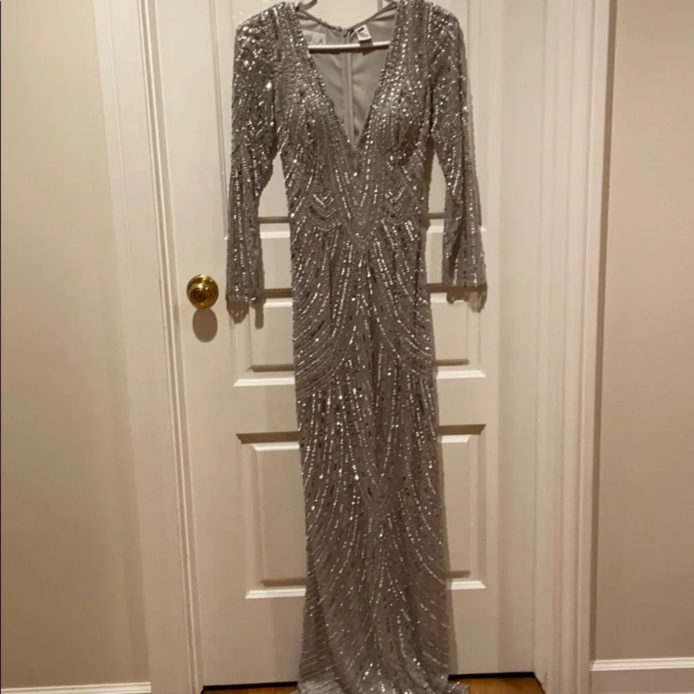 Scala long sleeve silver beaded gown - Picture 3 of 5